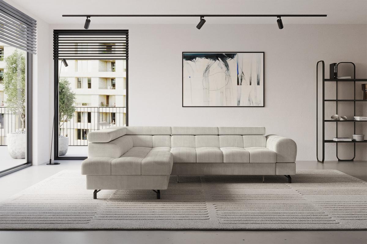 ECKSOFA mit Schlaffunktion Ottomane Links LUMA-L 272x203x70 Creme Cord - Schwarz/Mokka, Holzwerkstoff/Kunststoff (272/203cm) - ALTDECOR