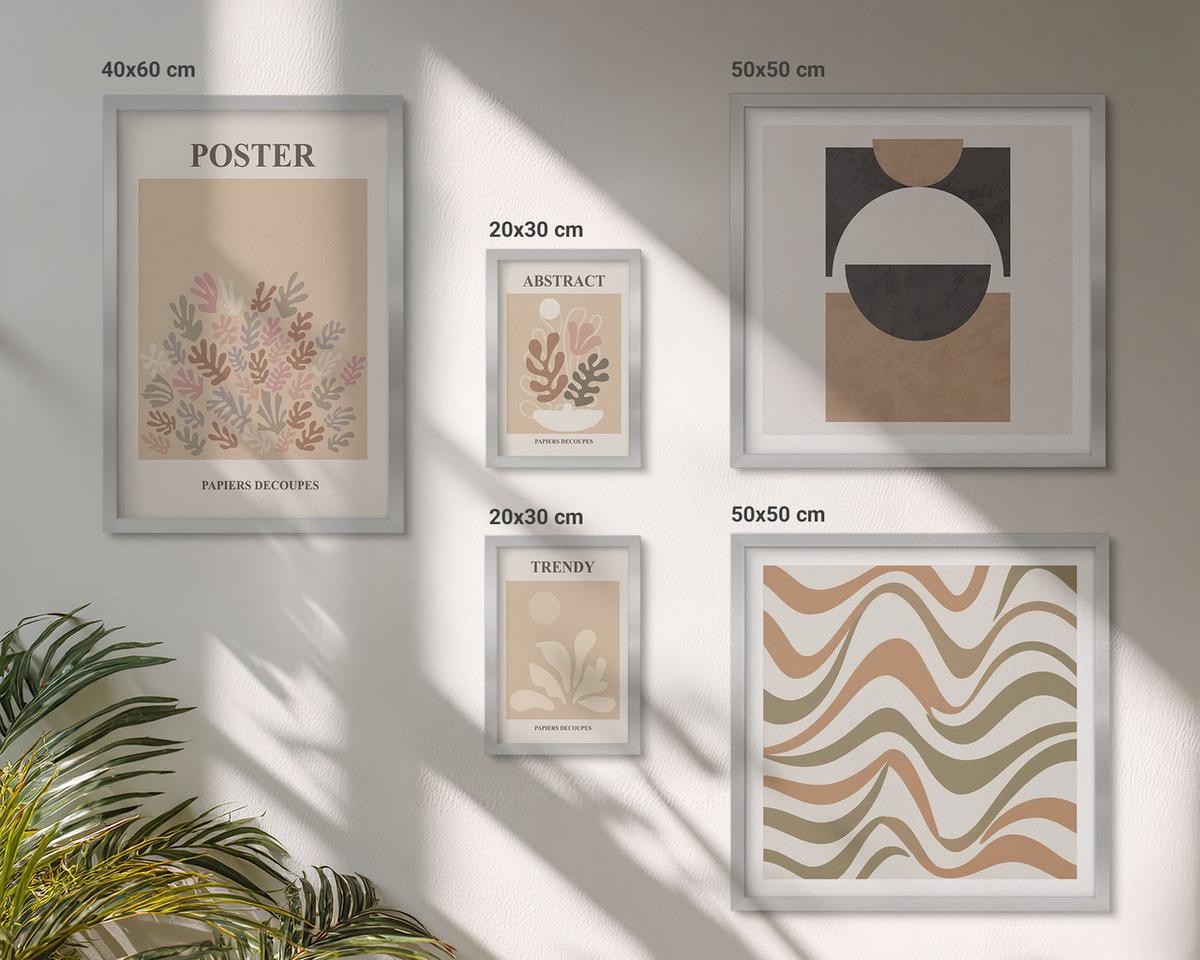 BILDER SET 5er Set - 50x50 cm & 20x30 cm & 40x60 cm Silberner Rahmen - Abstrakte Formenmuster - Silberfarben, Kunststoff (40/60cm) - TULUP