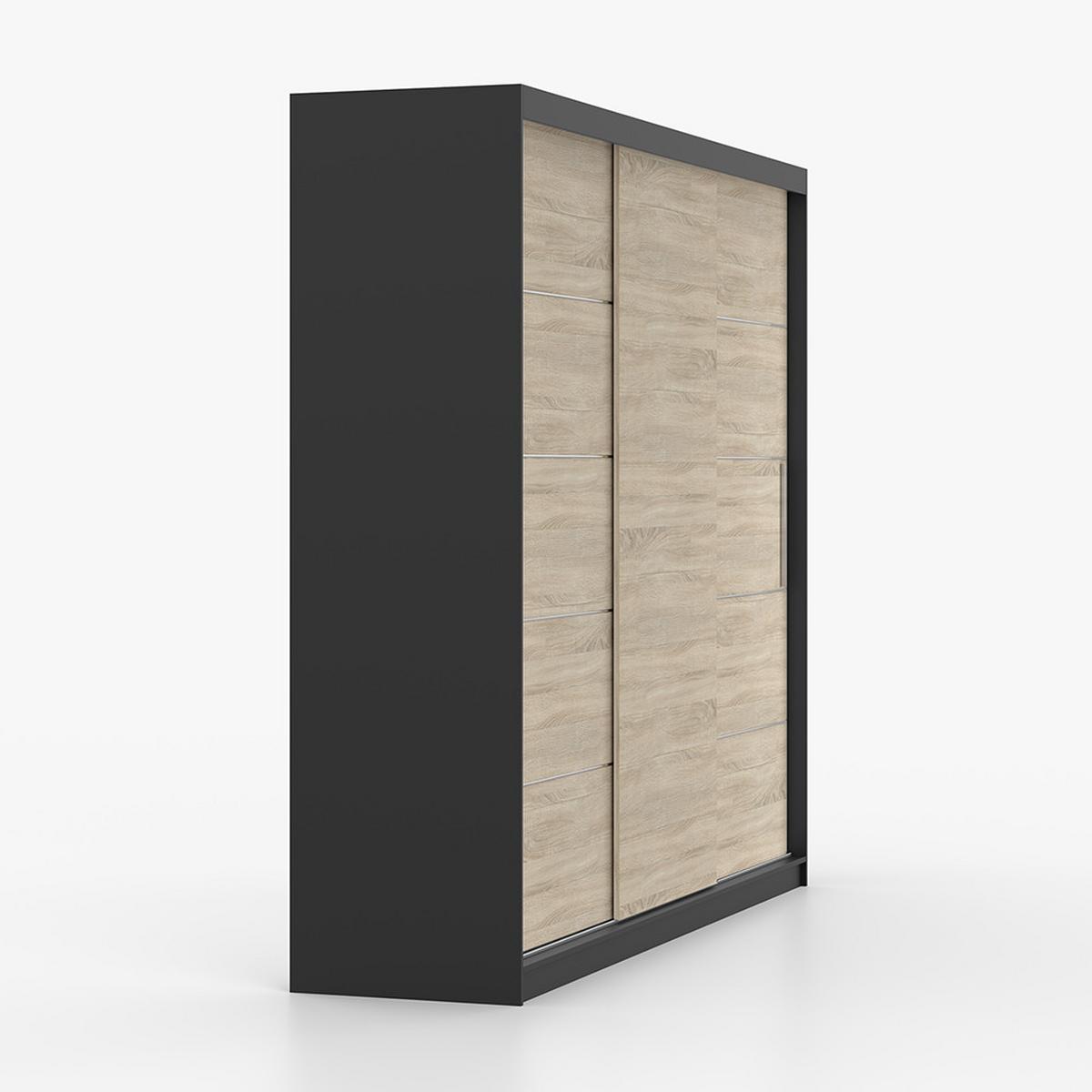 SCHWEBETÜRENSCHRANK Alba ohne Spiegel Schwarz/Sonoma Eiche, ohne LED Beleuchtung 250 cm - Alufarben/Schwarz, Holzwerkstoff/Metall (250/218/61cm) - imoebel24