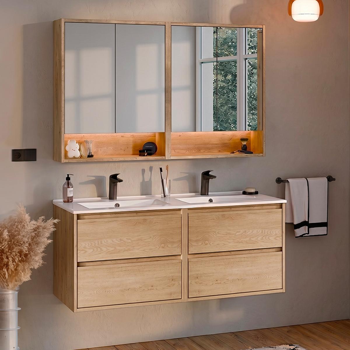 BADMÖBEL 121cm Edmé 2er-Set Holz - Braun, Holzwerkstoff (121/52/46cm) - Petits-meubles