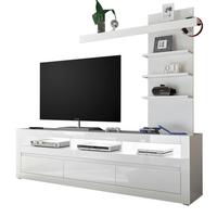 WOHNWAND Hochglanz weiß, Set 2-tlg. inklusive Paneel, TV Unterschrank Soft-Close - Weiß Hochglanz/Weiß, Holzwerkstoff/Kunststoff (217/163/42cm) - Furn.Design