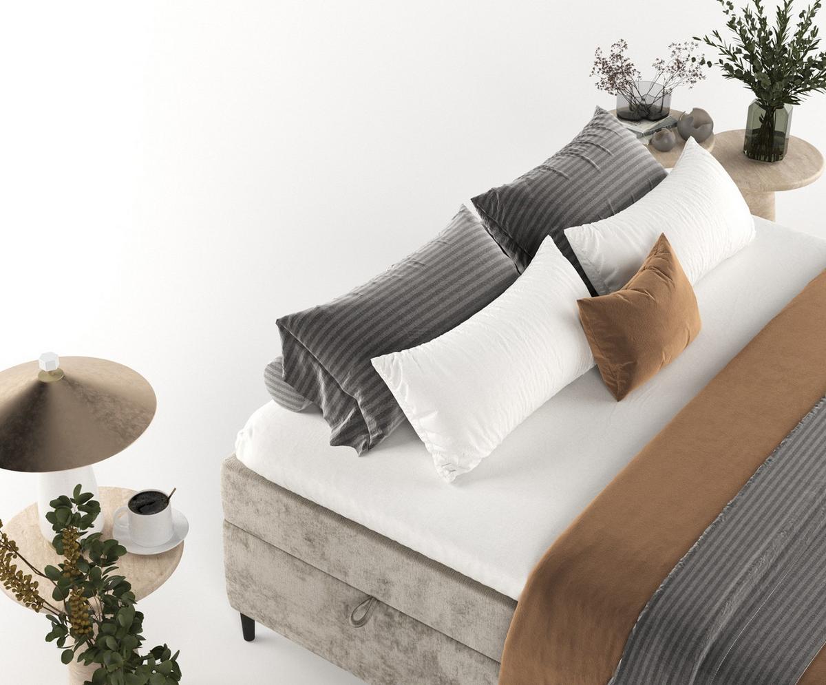 BOXBETT Theo 160/200 cm Beige im Lotta Stoff - Beige/Schwarz, Holz/Holzwerkstoff (160/200cm) - AltaBeds