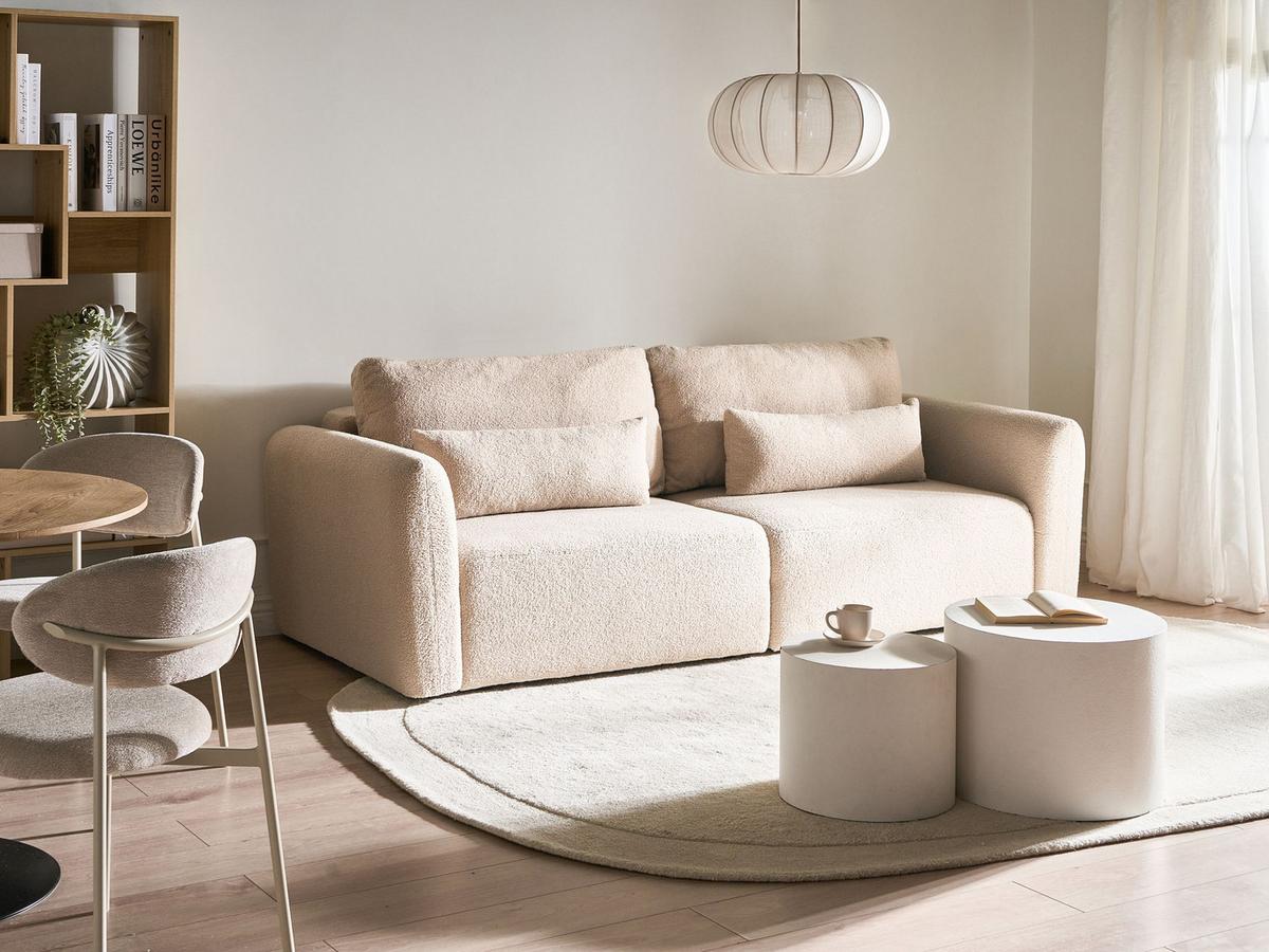 SCHLAFSOFA 3-Sitzer Bouclé Hellbeige mit Stauraum Vaxholm - Beige, Textil (232/86/87cm) - Beliani