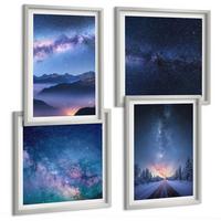 BILDER SET 4er Set - 50x50 cm & 40x60 cm Silberner Rahmen - Nachthimmel, Berge, Winter, Weltraum - Silberfarben, Kunststoff (50/50cm) - TULUP