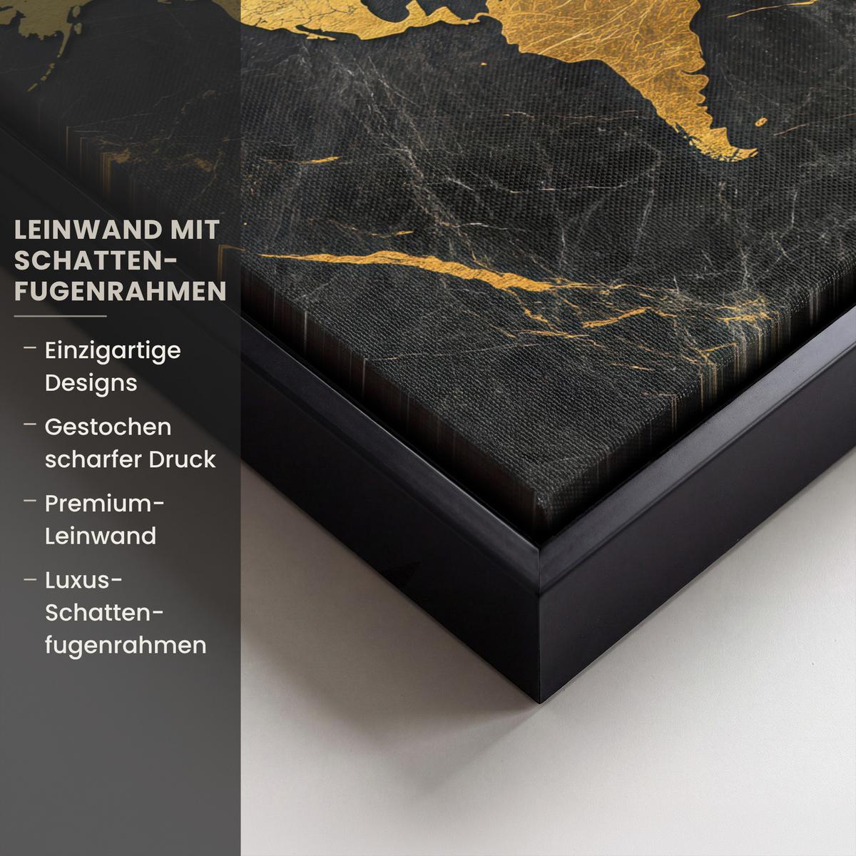 LEINWAND Bilder mit Rahmen - Weltkarte - Gold - Marmor - 40x30 - Goldfarben, Textil (40/30cm) - MuchoWow