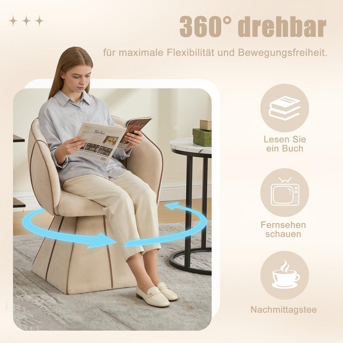 DREHSTUHL 360° Chenille Ergonomischer Sessel Wohnzimmer & Schlafzimmer - Sahara, Textil (56/74.5/54cm) - Urban Meuble