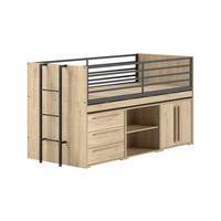 HALBHOCHBETT 90x200 Keelia Eiche mit Schreibtisch Stauraum Set - Eichefarben, Kunststoff - 58aufmkessel