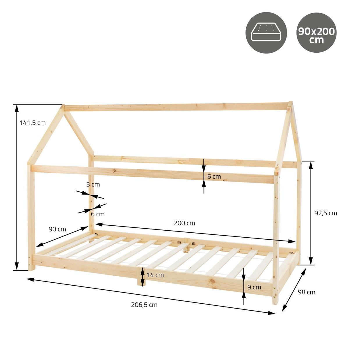 KINDERBETT mit Dach 90x200 cm Natur - Naturfarben, Holz (90/200cm) - ML-DESIGN