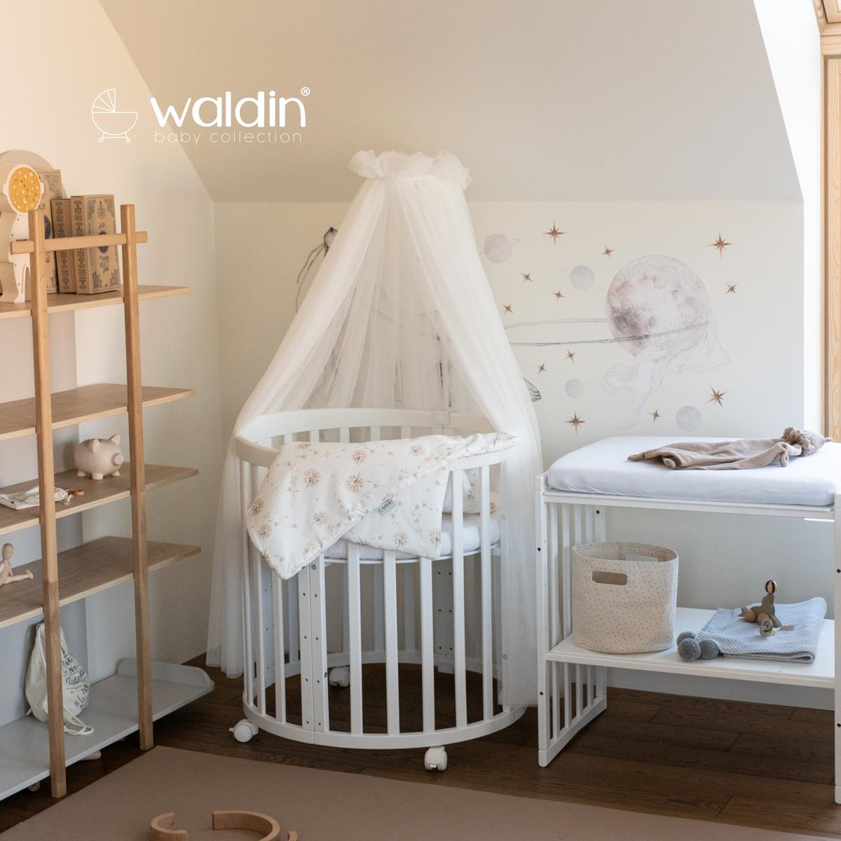 BABYBETT NATUR OVAL 7in1 mit Matratze und Himmelset - Naturfarben/Weiß, Holz/Textil (73/125cm) - waldin