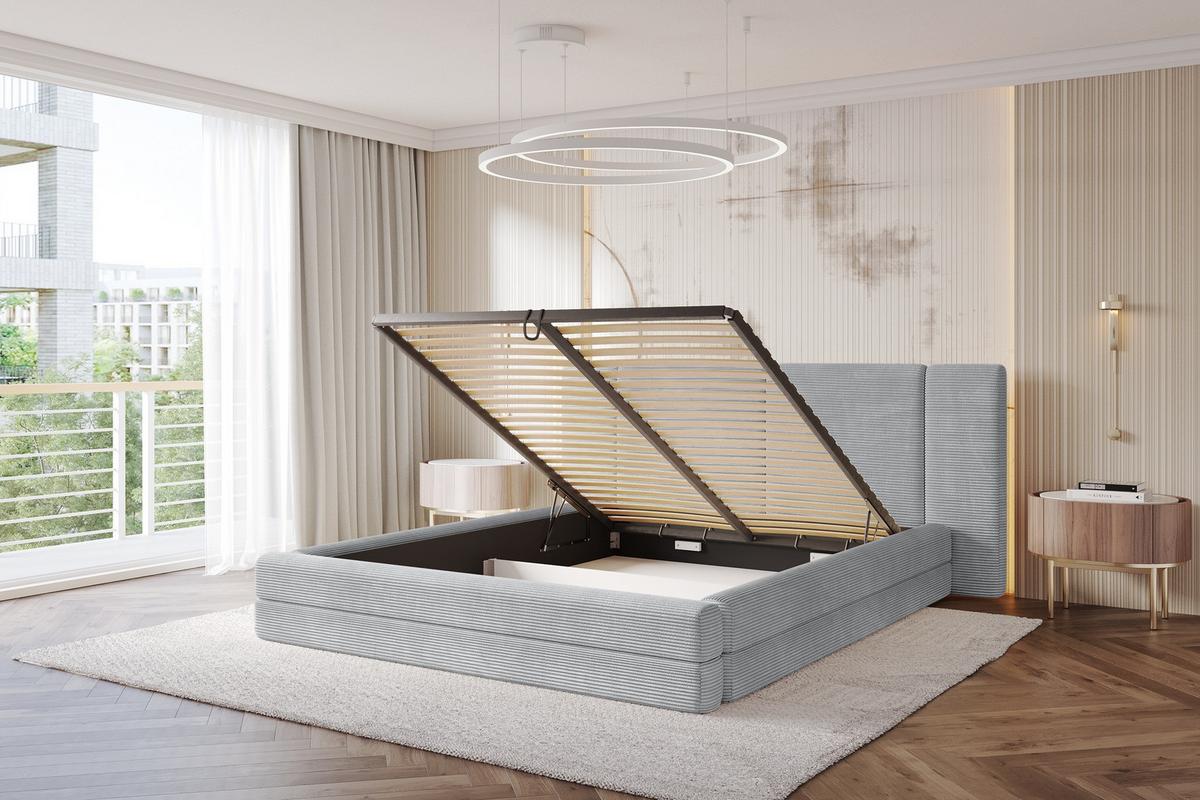 POLSTERBETT mit Bettkasten und Lattenrost, Bett mit Matratze H3/H4 - TEVO 140x200 Grau - Anthrazit, Holzwerkstoff/Textil (140/200cm) - ALTDECOR
