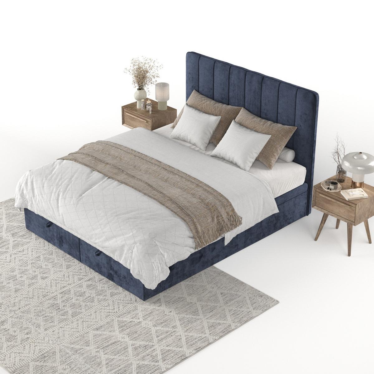 POLSTERBETT Vienna mit Stauraum 120/200 cm Marineblau im Lotta Stoff - Schwarz/Dunkelblau, Holz/Holzwerkstoff (120/200cm) - AltaBeds