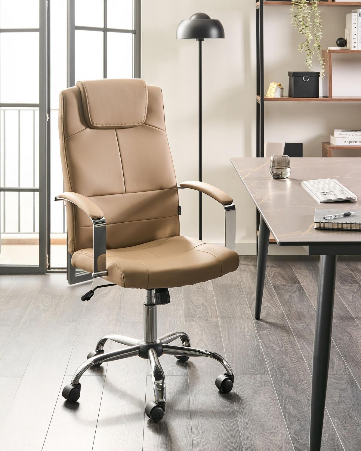 CHEFSESSEL Sandbeige Winner - Beige/Silberfarben, Kunststoff (60/112/60cm) - Beliani