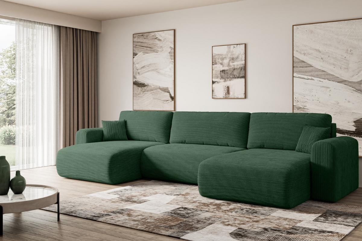 WOHNLANDSCHAFT mit Schlaffunktion und Bettkasten ORRO-U - 362x145x83 cm Grün Cord - Schwarz/Grün, Holzwerkstoff/Kunststoff (362/83/145cm) - ALTDECOR