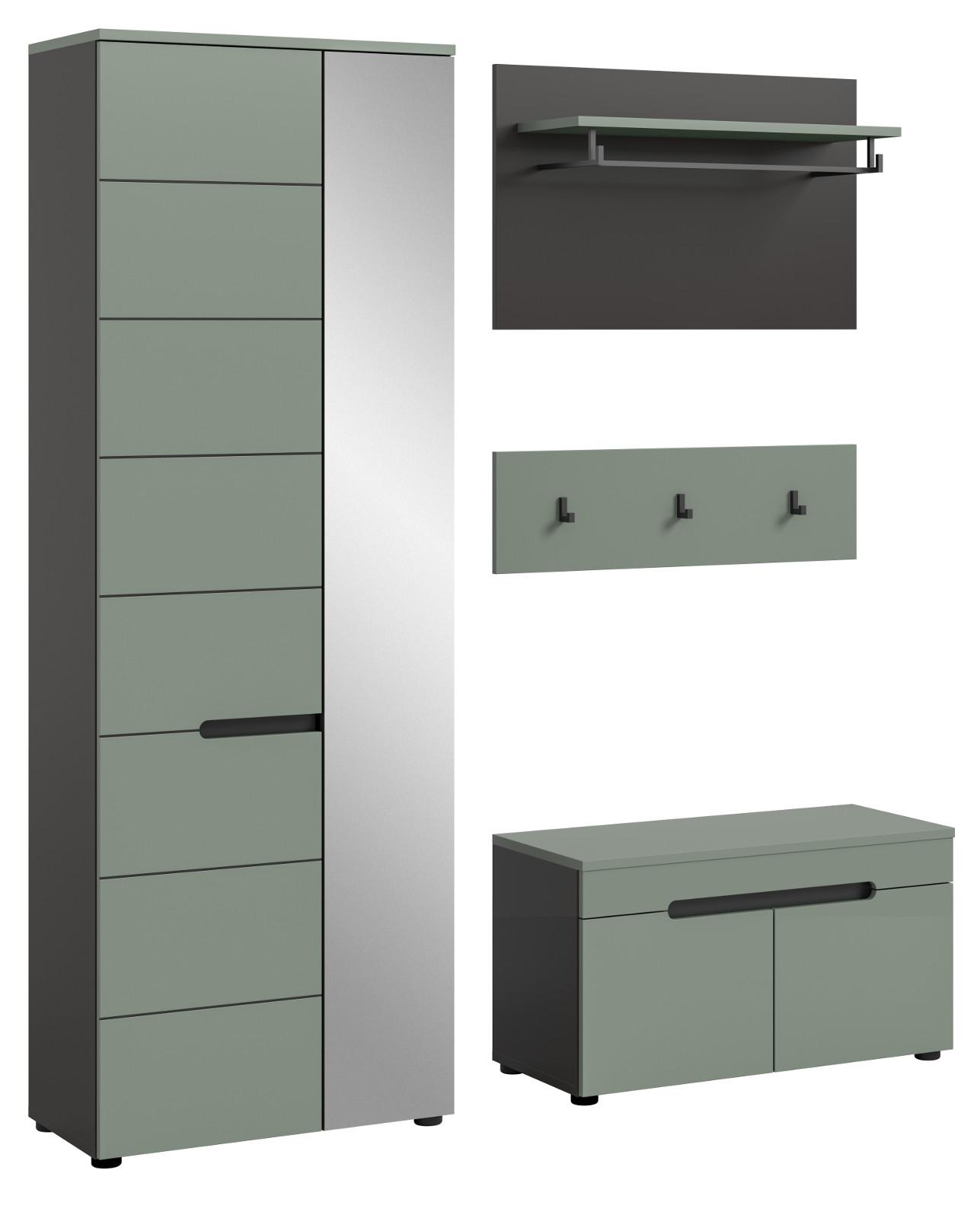 GARDEROBE-SET Salbei Grün und Basalt Grau, Garderobe 160 x 190 cm, Soft-Close, Cooper - Salbeigrün/Dunkelgrau, Holzwerkstoff/Kunststoff (160/190/37cm) - Inn.Furn