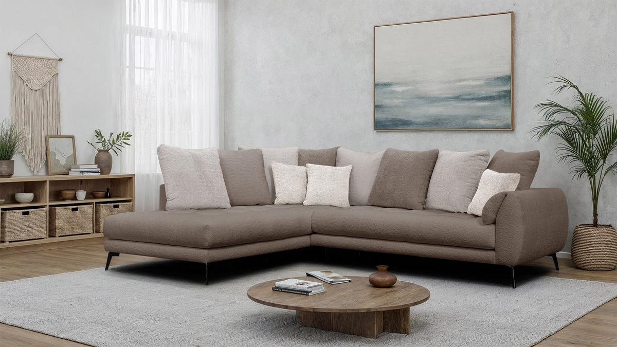 ECKSOFA CALME 5-Sitzer, beige und écru - Beige/Schwarz, Holz/Textil (294/229cm) - Wozimo