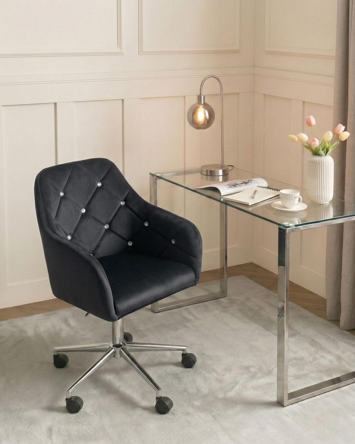 SCHREIBTISCHSTUHL Samtstoff Schwarz Veloria - Schwarz, Textil (60/85/60cm) - Beliani