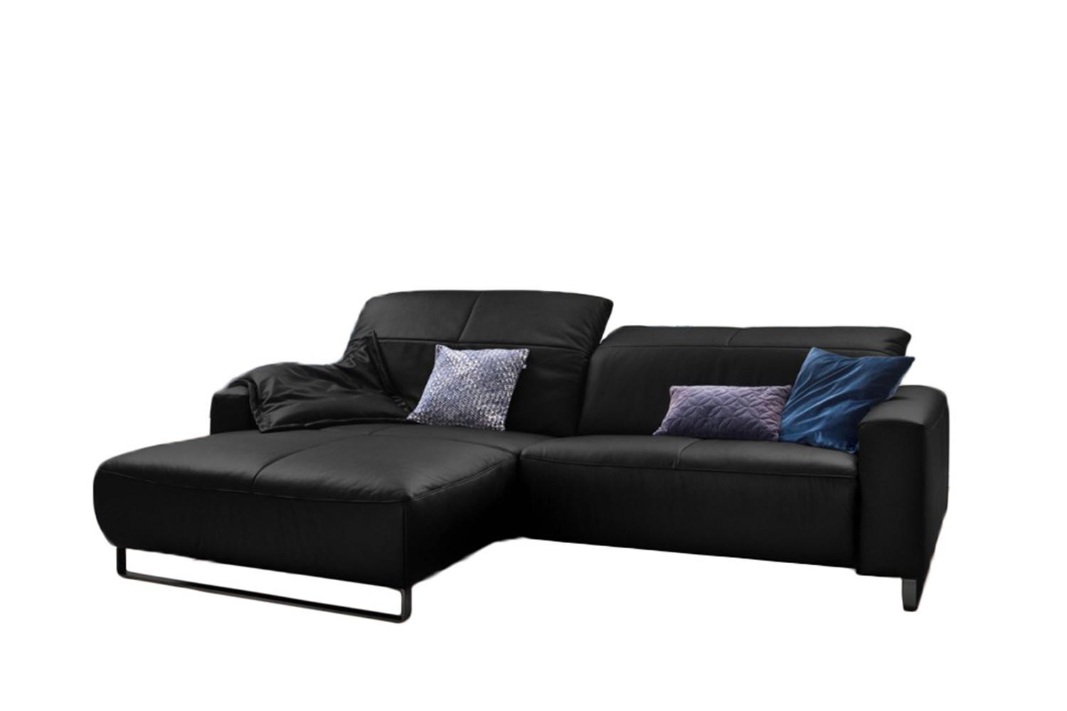 ECKSOFA YORK Schwarz Leder - Schwarz, Leder (284/180cm) - KAWOLA