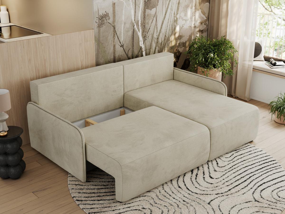 ECKSCHLAFSOFA ARPA L Beige Velvet - rechts - Beige/Schwarz, Kunststoff/Textil (150/198cm) - MKS