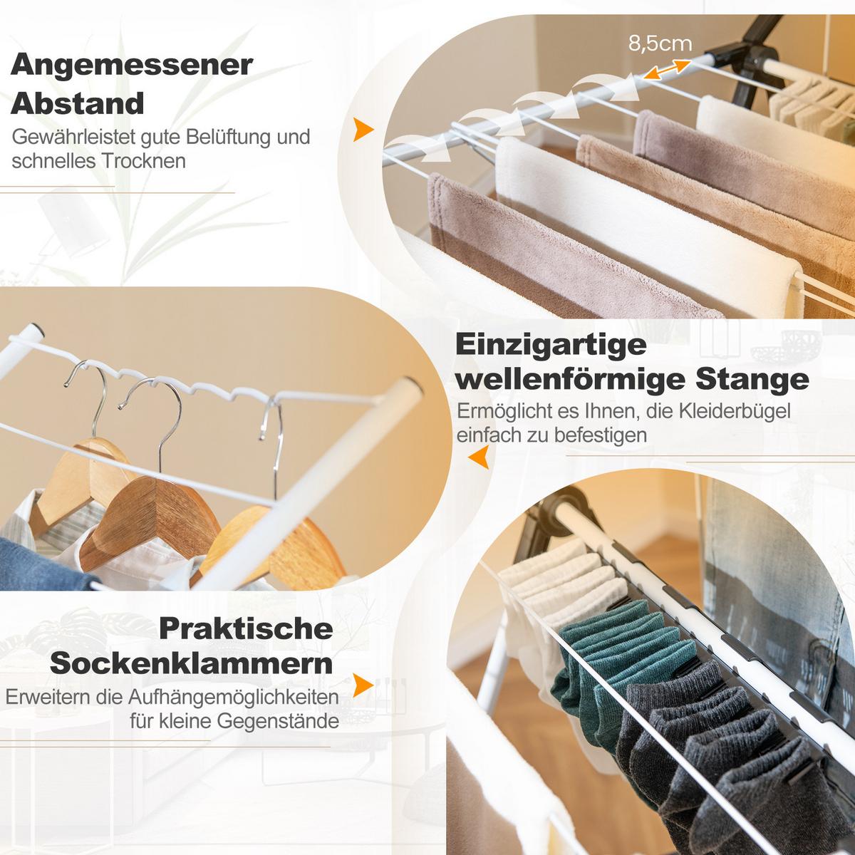 WÄSCHESTÄNDER Weiß - Weiß, Metall (145/95/58cm) - COSTWAY