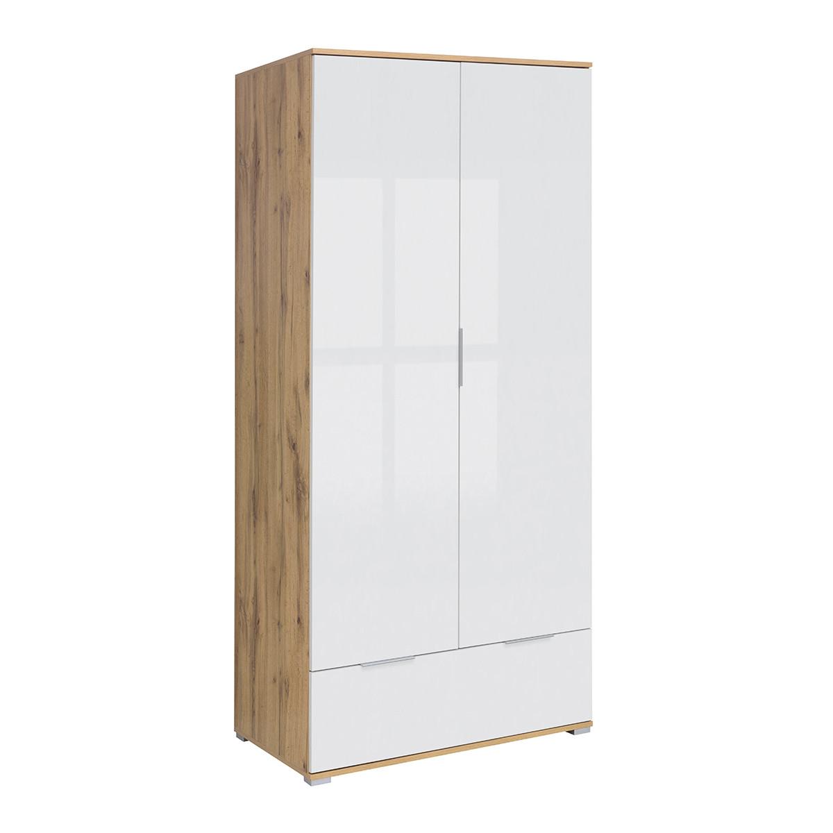 SCHRANK 2 Türen Selma Weiß und Holz - Weiß, Holzwerkstoff (90.5/195/56.5cm) - Petits-meubles