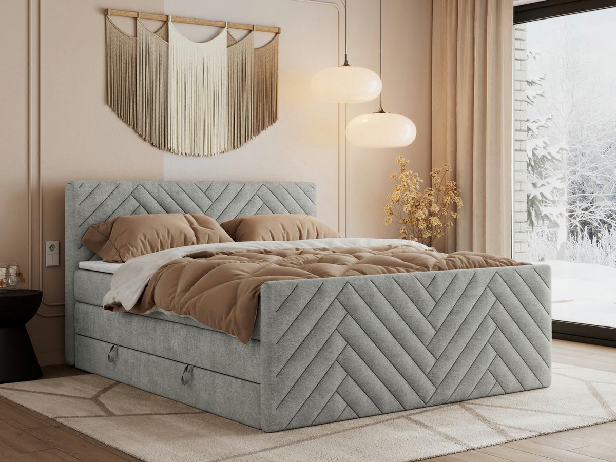 BOXSPRINGBETT PARIS KING DUO - 200/200 - Hellgrau Struktur - H4 - Hellgrau, Holz/Textil (200/200cm) - MKS