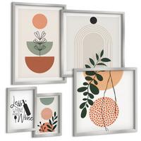 BILDER SET 5er Set - 50x50 cm & 20x30 cm & 40x60 cm Silberner Rahmen - Abstrakte Pflanzenformen - Silberfarben, Kunststoff (40/60cm) - TULUP