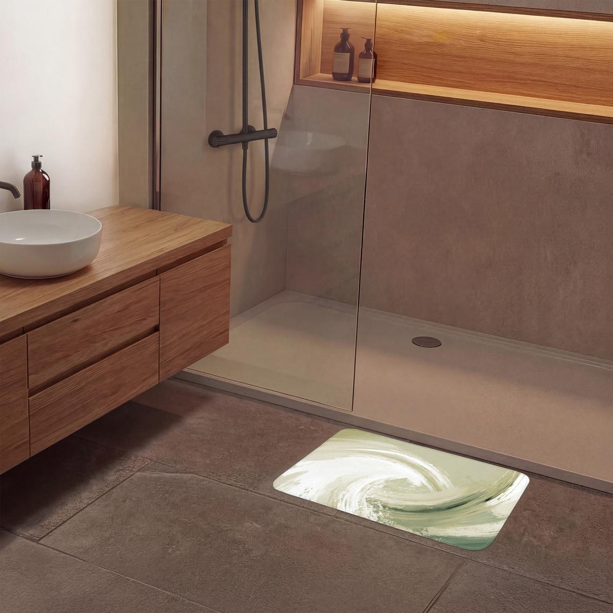 BADEMATTE Abstrakt - Pinselstriche - Wellen - Grün 60x40 cm - Mintgrün, Textil (60/40cm) - OnlyWow