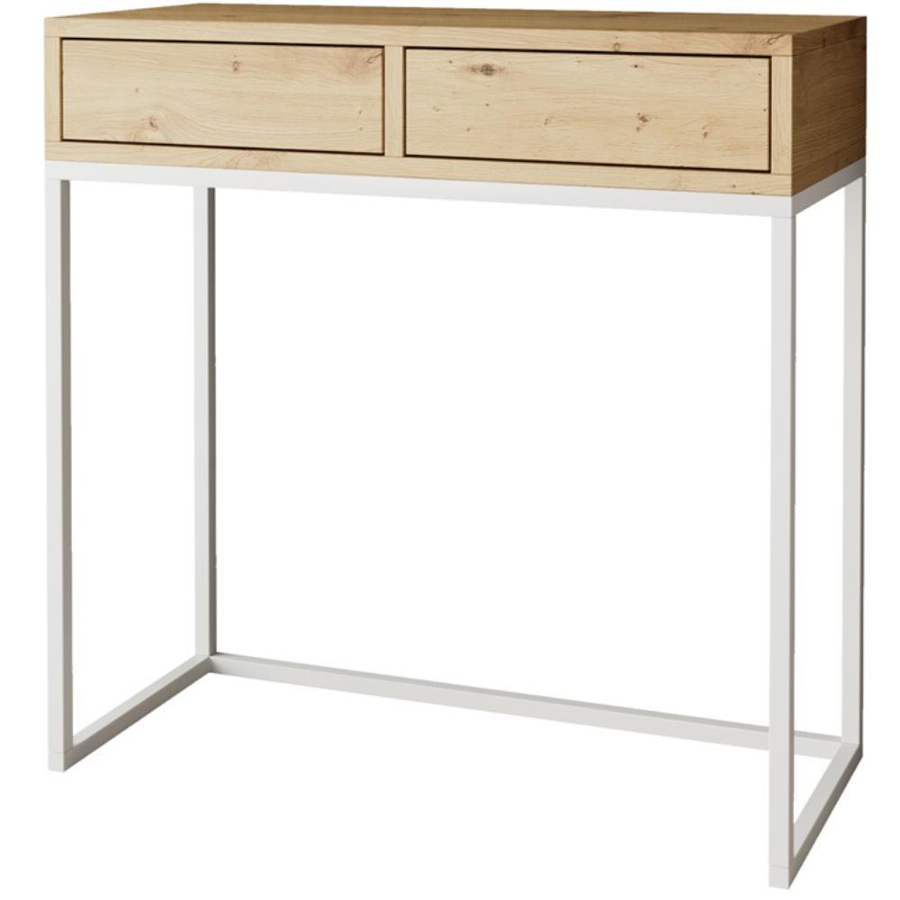 KONSOLENTISCH Lango 80/85/35 eiche Artisan mit weißen Metallbeinen - Eiche Artisan/Weiß, Holzwerkstoff/Metall (35/80/85cm) - Beautysofa