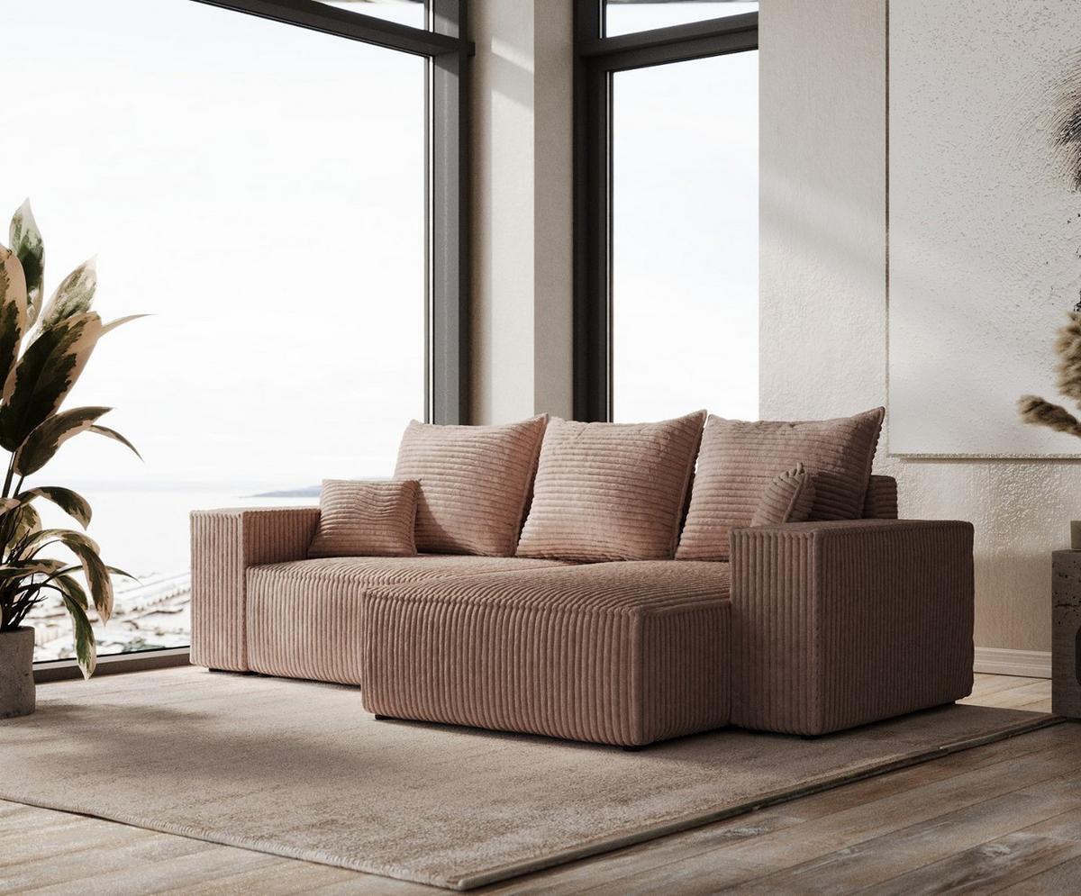ECKSOFA SENSO mit Schlaffunktion Beige im Tilia Stoff - Beige/Schwarz, Holz/Holzwerkstoff (255/148cm) - AltaBeds