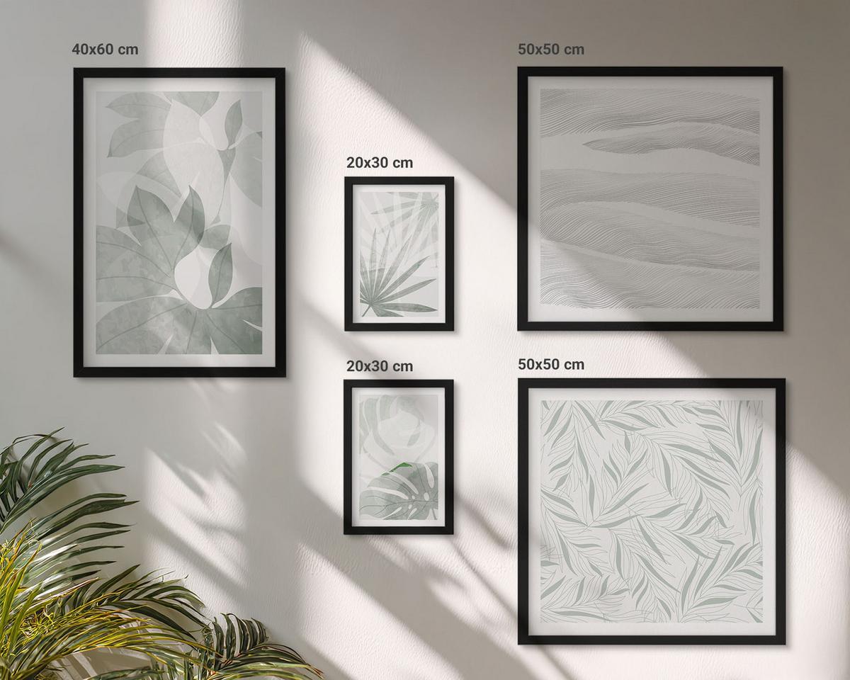 BILDER SET 5er Set - 50x50 cm & 20x30 cm & 40x60 cm Schwarzer Rahmen - Meeresarchitektur Griechenlands - Schwarz, Kunststoff (40/60cm) - TULUP