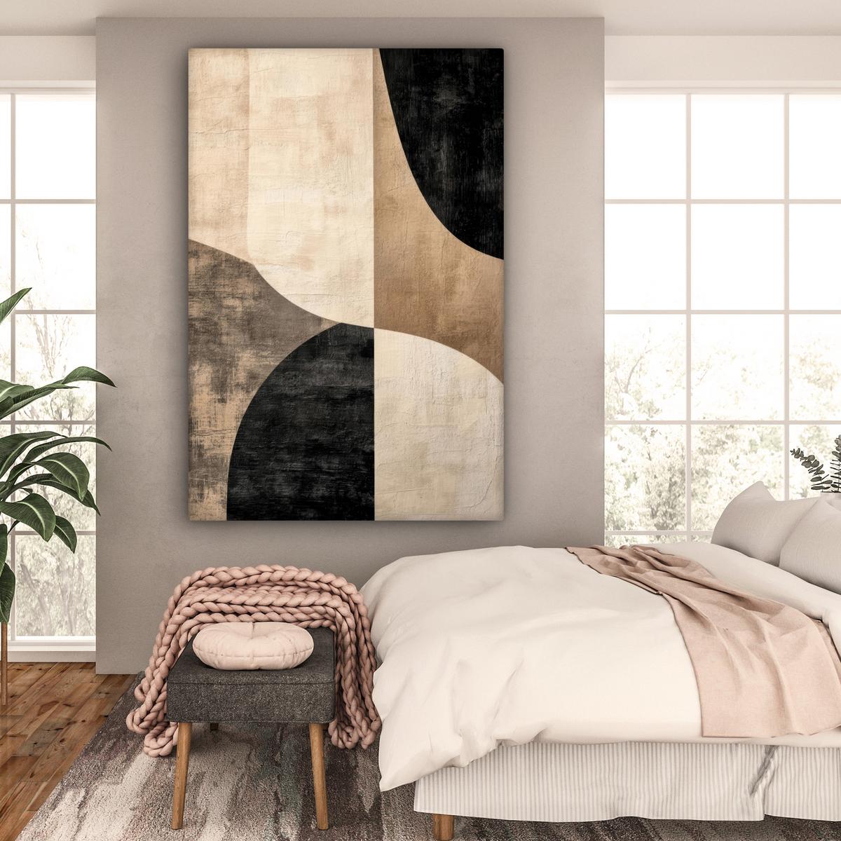 LEINWANDBILD Abstrakt - Flugzeuge - Schwarz - Rund Deko Groß 90x140 cm - Beige, Textil (90/140cm) - MuchoWow