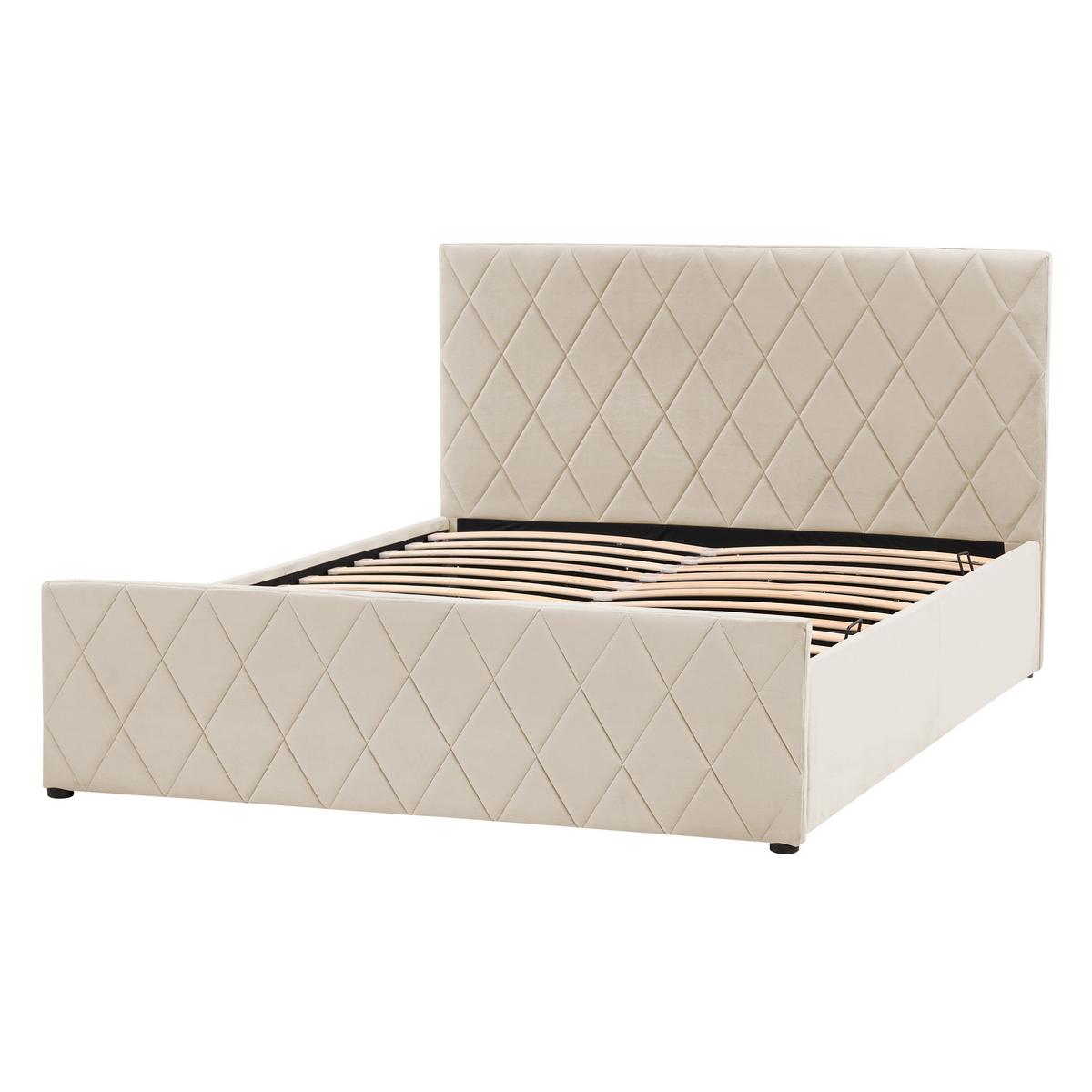 BETT mit Stauraum 180/200 cm Samtstoff Beige Rochefort - Beige, Textil (180/200cm) - Beliani