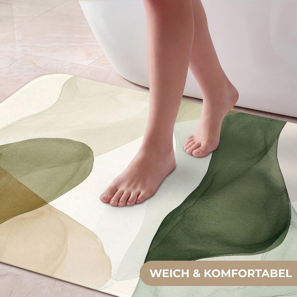 BADEMATTE Japandi - Abstrakt - Grün 60x120 cm - Grün, Textil (60/120cm) - OnlyWow