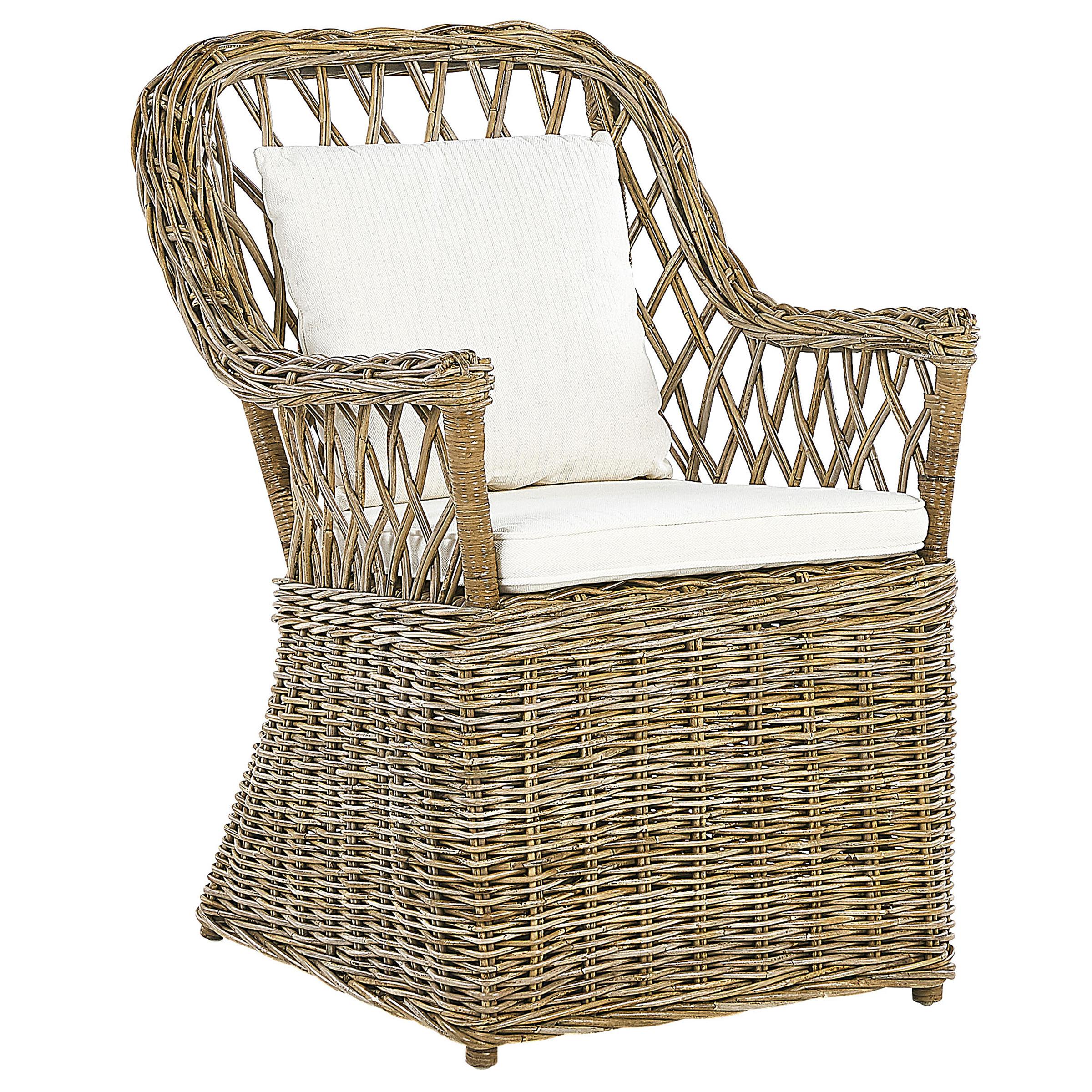 GARTENSESSEL Rattan natürlich Auflagen cremeweiß Maros - Beige/Naturfarben, Naturmaterialien (60/90/70cm) - Beliani