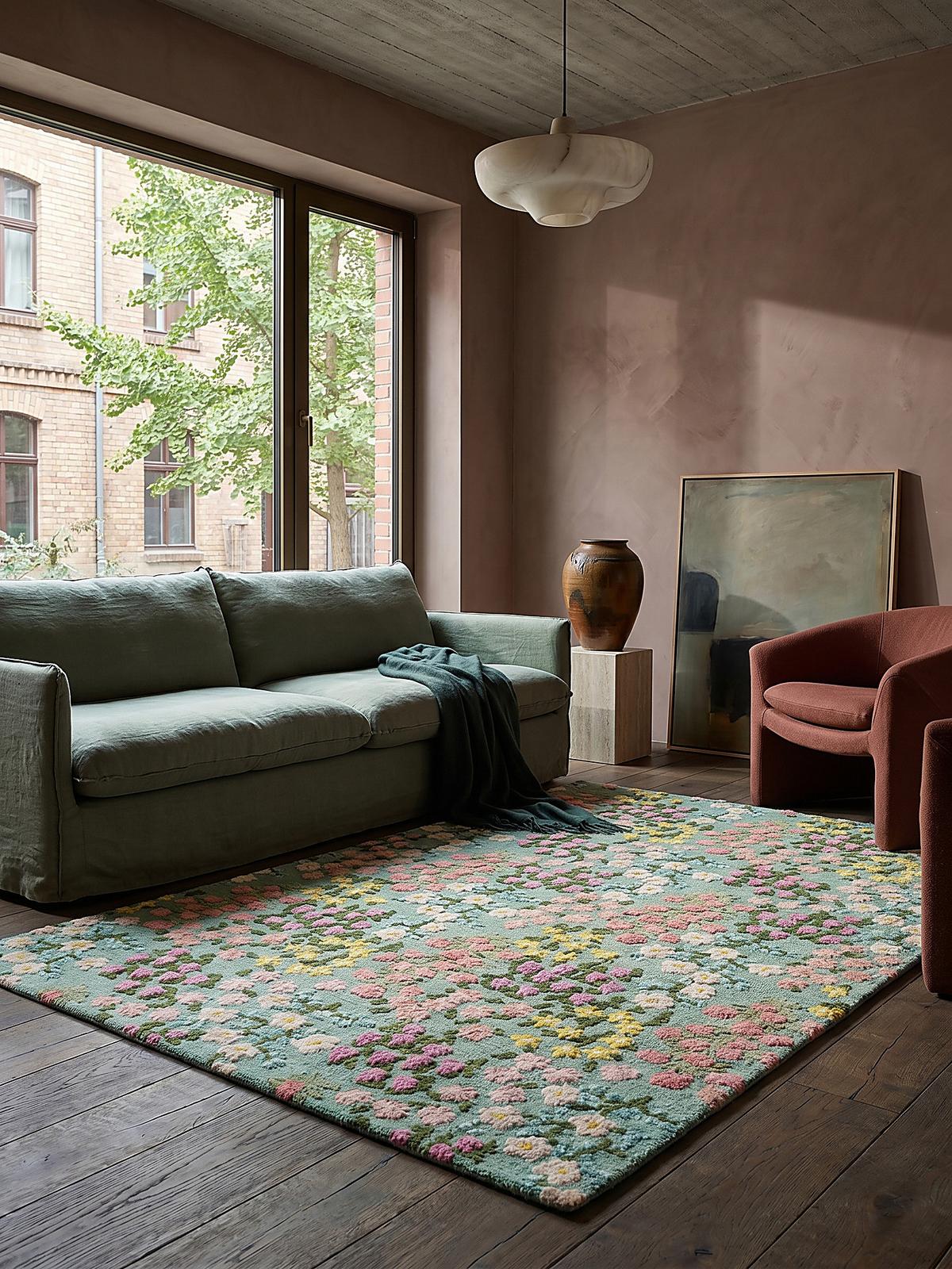 WOLLTEPPICH VALE, floral, Grün-Bunt, 200 x 290 cm - Grün, Textil (290/200cm) - KADIMA DESIGN