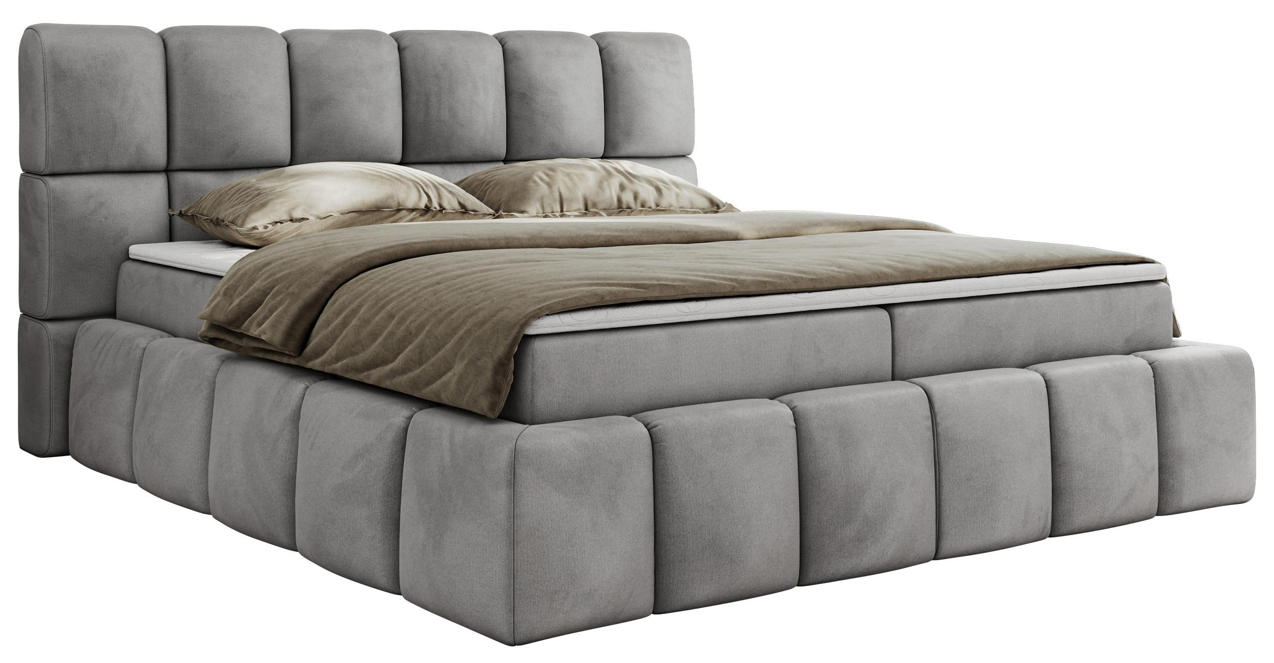 BOXBETT NIRA 180/200 - Hellgrau Velvet - H4 - Hellgrau, Holz/Textil (180/200cm) - MKS