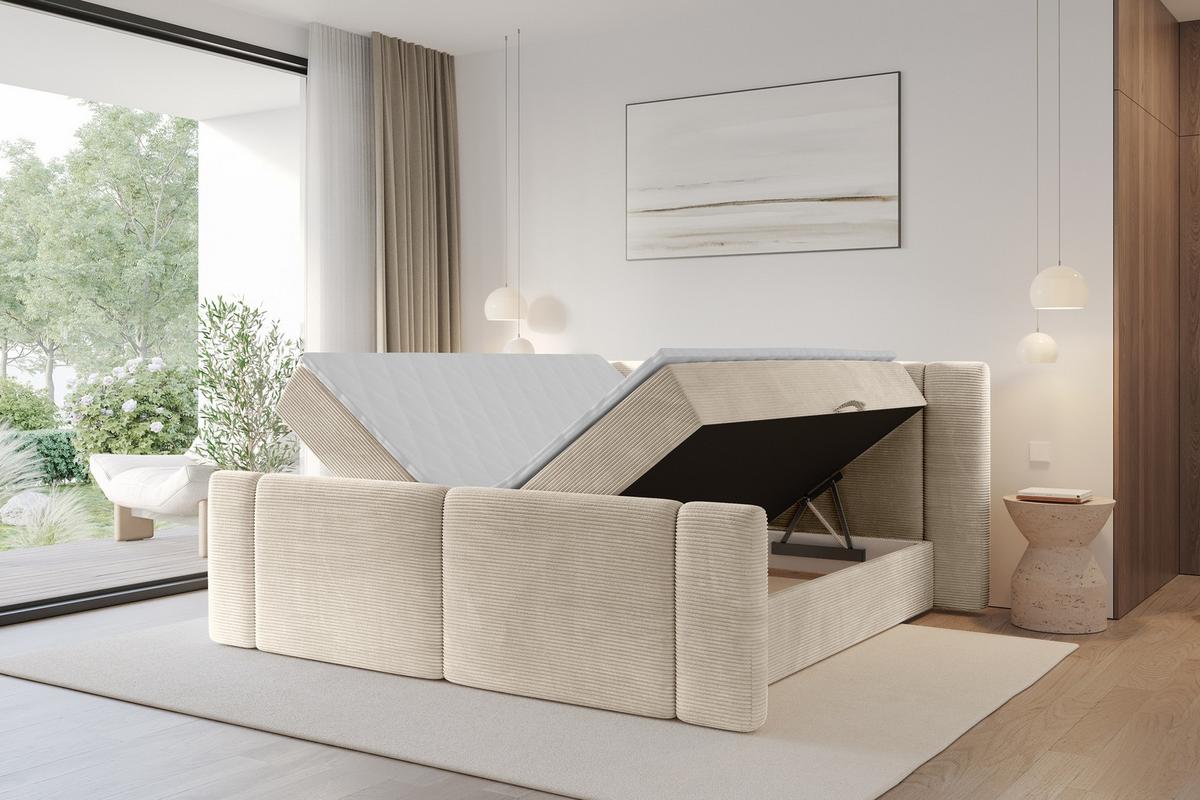 BOXBETT mit Matratze H3 - EVON Zanozek - 180x200 cm Beige - Ecru, Holzwerkstoff (180/200cm) - ALTDECOR