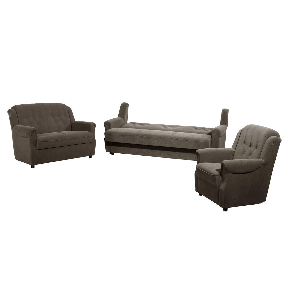 SOFAGARNITUR 3-2-1 Kaylyn Flockstoff braun - Braun, Kunststoff (200/89/83cm) - 58aufmkessel