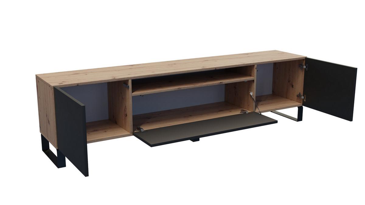 LOWBOARD MIVO 200/41/40 cm, Stand-TV-Schrank Eiche Artisan - Schwarz/Eiche Artisan, Holzwerkstoff (200/41/40cm) - MASSENO