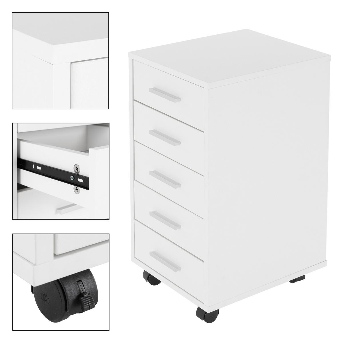 ROLLCONTAINER 2er Set 33x38x63,5 cm Weiß mit 5 Schubladen - Weiß, Holzwerkstoff/Metall (38/63.5/33cm) - ML-DESIGN