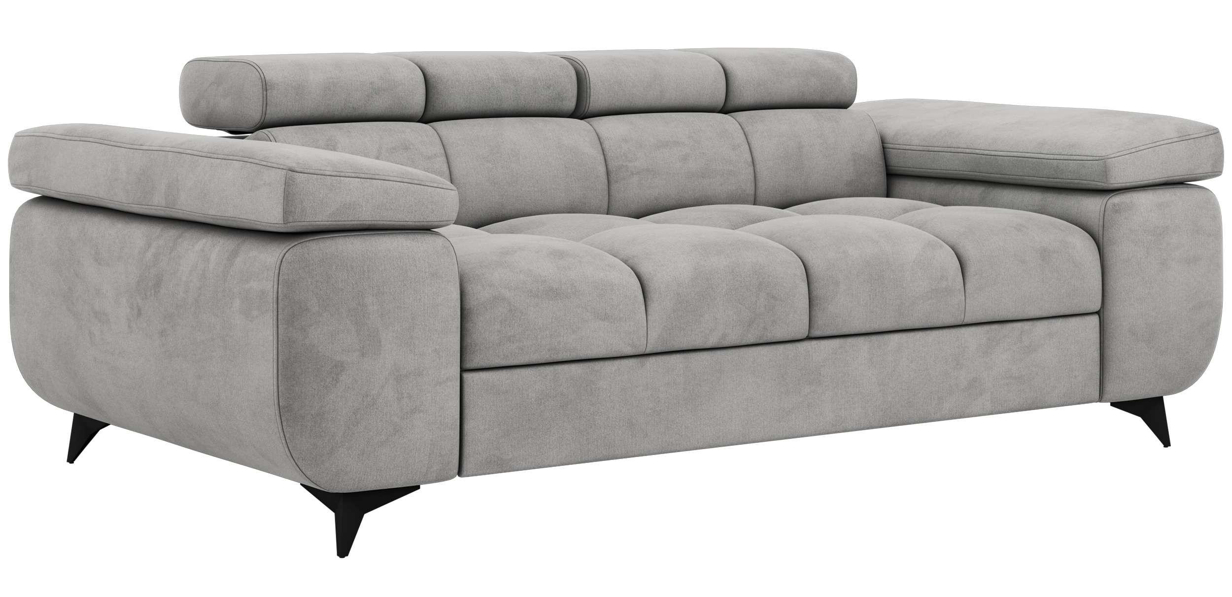2-SITZER SOFA NIDELLO - Hellgrau Velvet - Hellgrau/Schwarz, Textil/Metall (194/70/97cm) - MKS