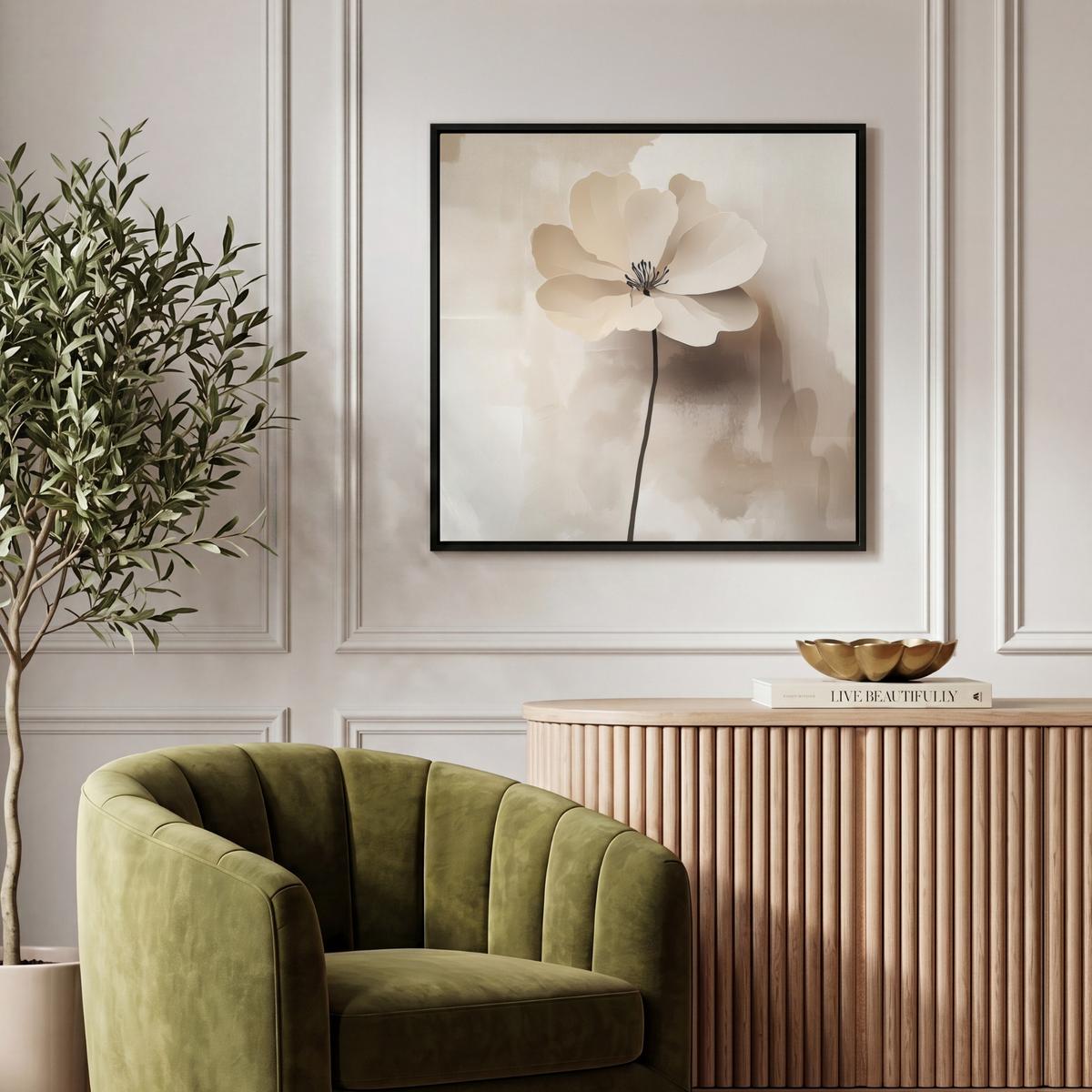 LEINWAND Bilder mit Rahmen - Blume - Beige - Farbe - Schatten - 50x50 - Creme, Textil (50/50cm) - MuchoWow