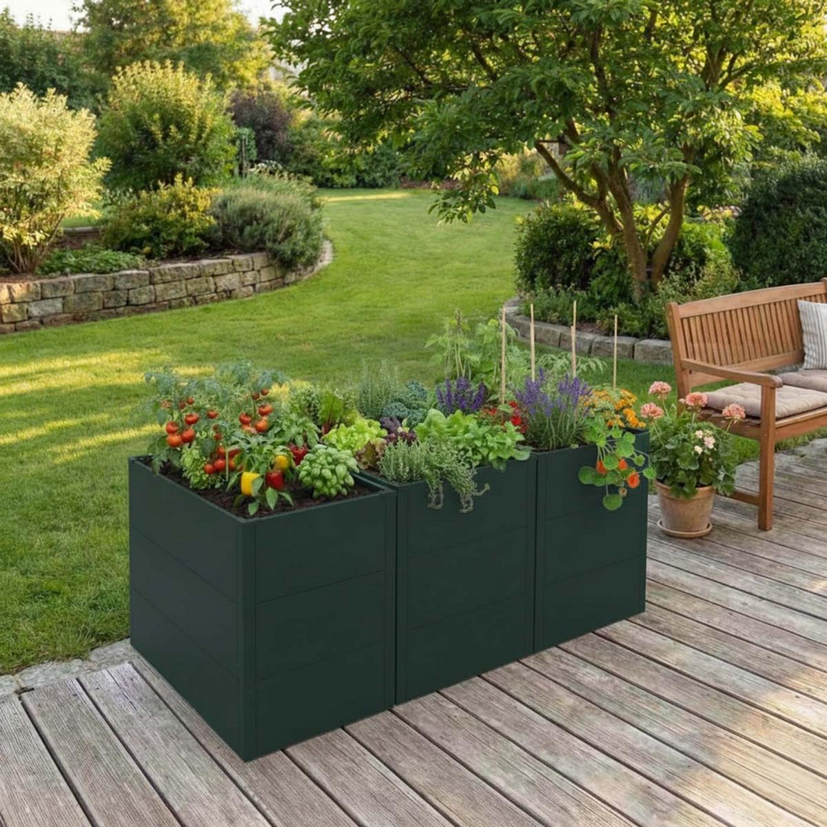 HOCHBEET 3ER-SET Grün 3er-Set-Set - Grün, Metall (150/77/100cm) - MCW