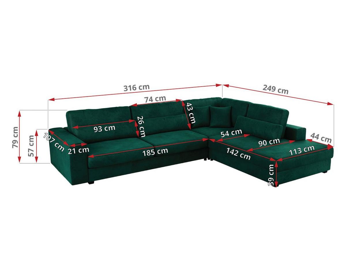 ECKSOFA Savona Dunkelgrün Velvet - links - Dunkelgrün/Schwarz, Kunststoff/Textil (316/249cm) - MKS