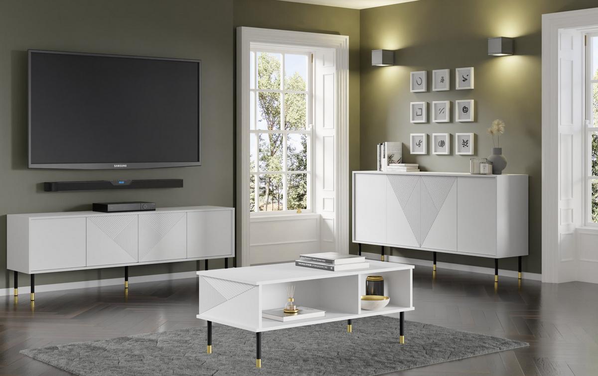 COUCHTISCH Weiß, Gold 110/45/55 - Weiß, Holzwerkstoff (55/110/45cm) - RAUMHIRSCH FURNITURE