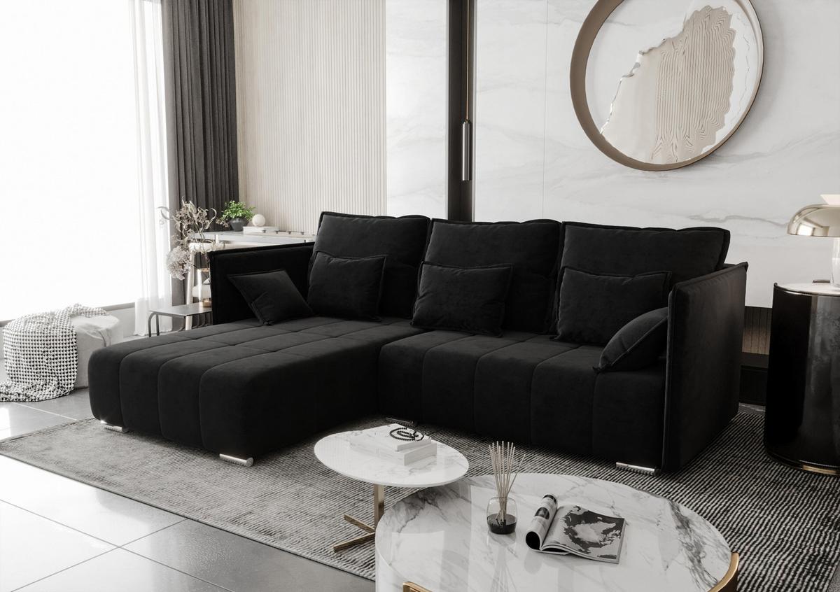ECKSOFA L Form Florinna Schwarz 245/182/87 cm mit Schlaffunktion - Chromfarben/Schwarz, Textil/Metall (245/182cm) - AX Living