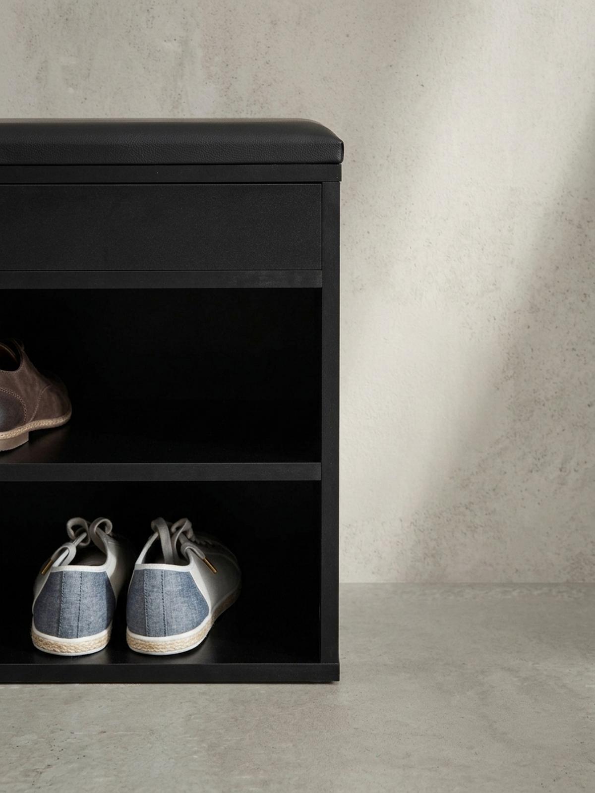 SCHUHBANK – Kunstleder/Holz, 104x51x32 cm, Schwarz, mit Stauraum - Schwarz, Holzwerkstoff/Textil (104/51/32cm) - KADIMA DESIGN