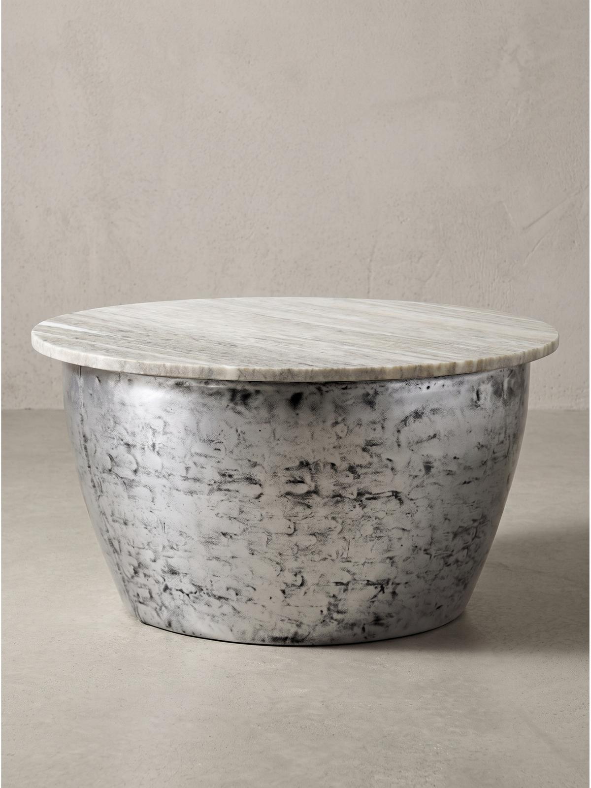 COUCHTISCH HAVEL, Marmor, handgefertigt, Beige-Silber, Ø 60 x 34 cm - Silberfarben, Stein/Metall (60/60/34cm) - KADIMA DESIGN
