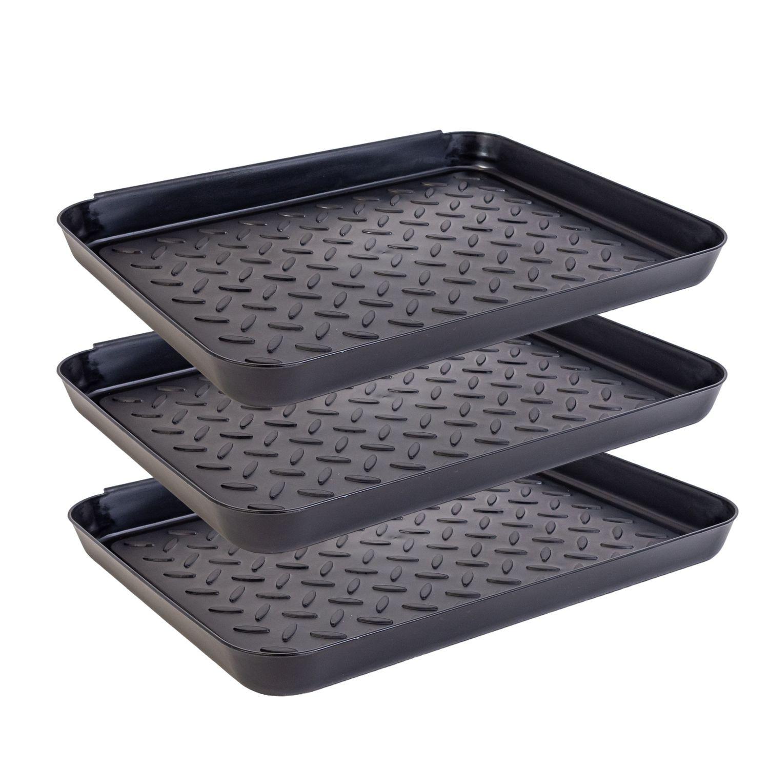 SCHUBABLAGE Schuhabtropfschale 35/27.5/3 cm (3er-Set) - Schwarz, Kunststoff (27.5/4.5/35cm) - Intirilife