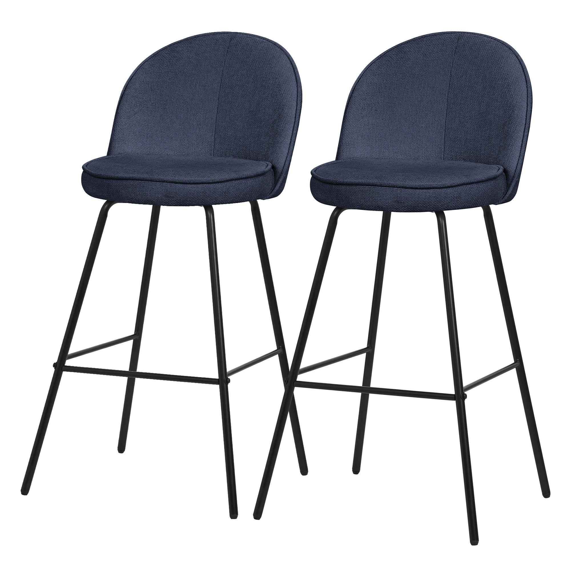 BARHOCKER 2er Set Dunkelblau mit Stoffbezug - Schwarz/Dunkelblau, Textil/Metall (52/102/50cm) - ML-DESIGN